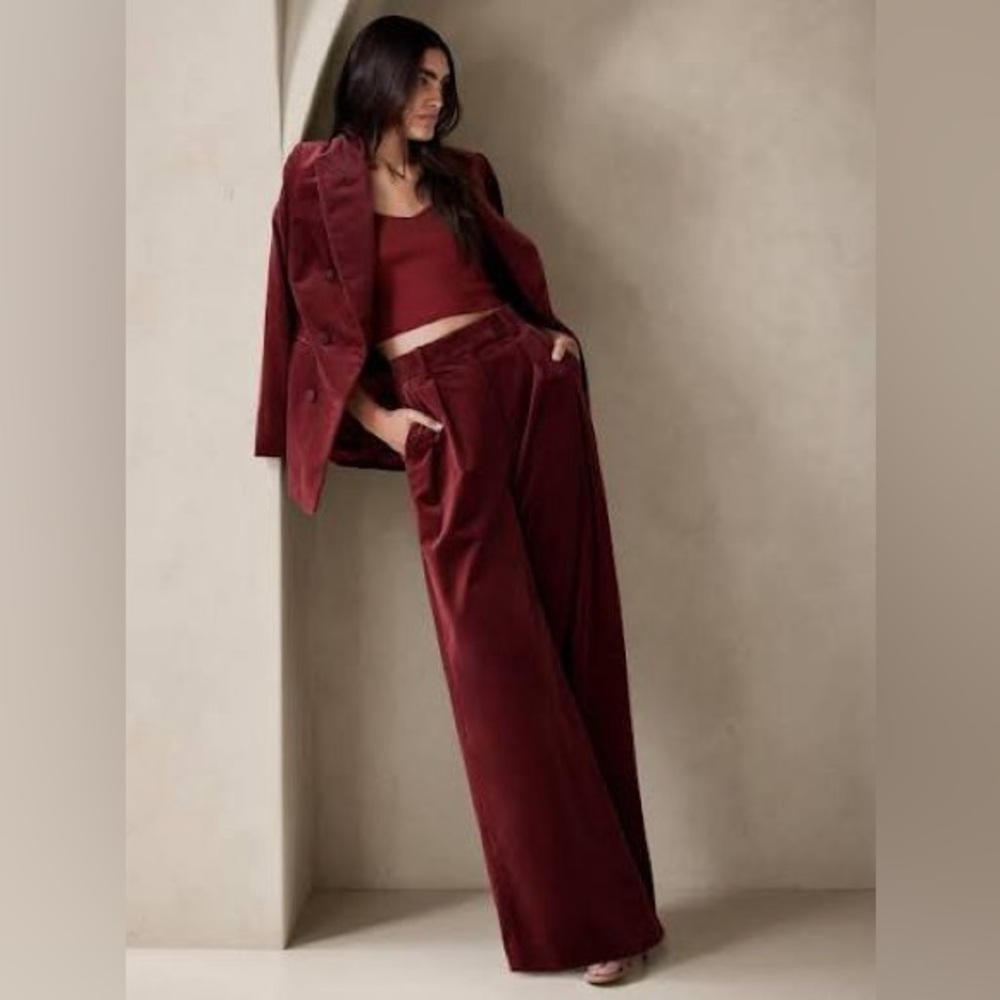 BANANA REPUBLIC Veluro Relaxed High Rise Wide Leg Velvet Pant Cabin Red Size 12S
